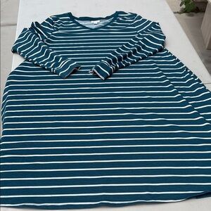 LuLaRoe Teal and White Striped Long Sleeve Dress